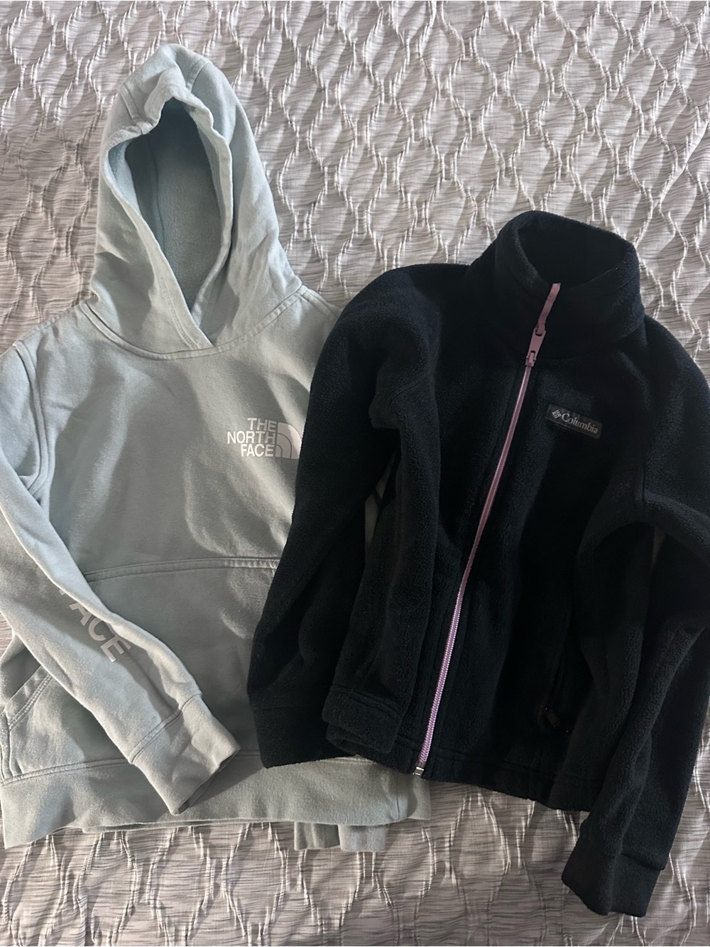 The North Face Kids Light Blue Hoodie with Black Fleece Jacket